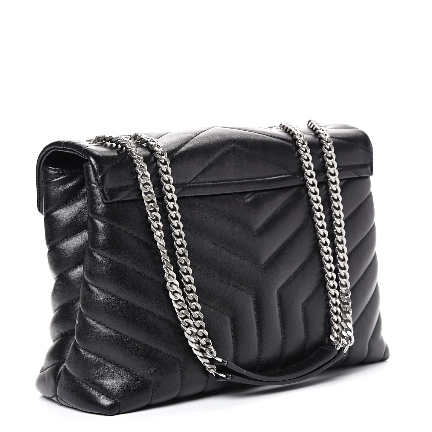 Calfskin Y Quilted Monogram Medium Loulou Chain Satchel Black
