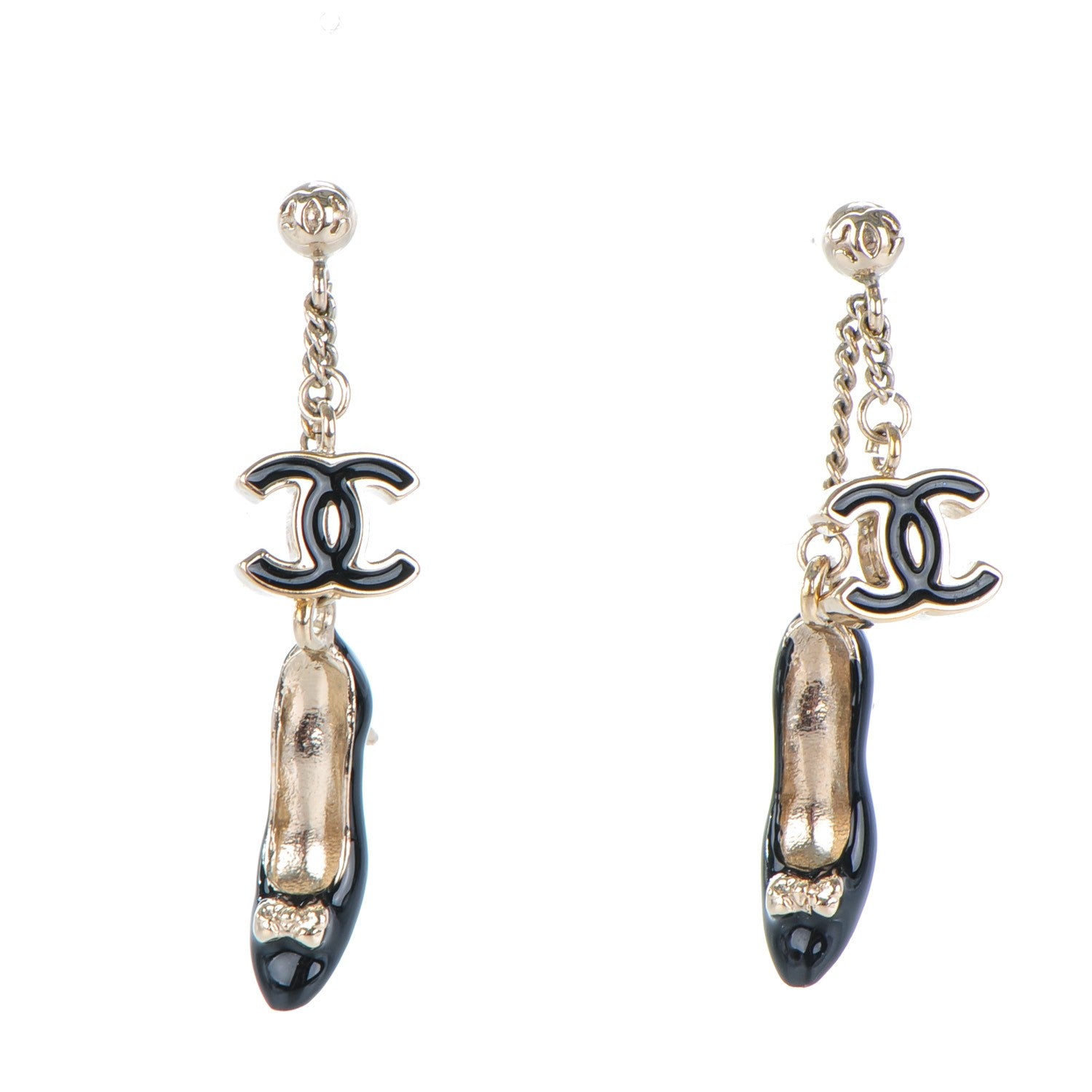 Chanel Enamel CC Heels Charm Earrings Black Gold 1 of 6