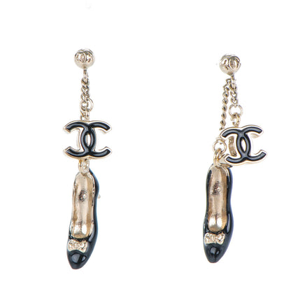 Chanel Enamel CC Heels Charm Earrings Black Gold 1 of 6