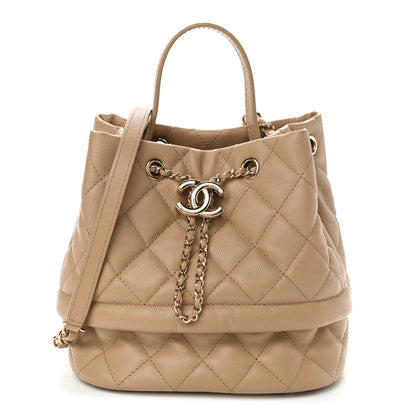 Chanel Caviar Quilted Rolled Up Bucket Drawstring Bag Beige 1 of 10