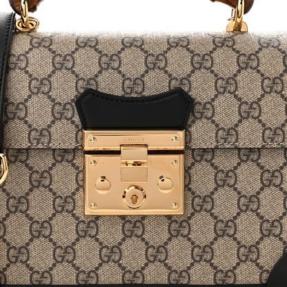 Gucci GG Supreme Monogram Small Padlock Bamboo Shoulder Bag Beige Black Cuir 8 of 10