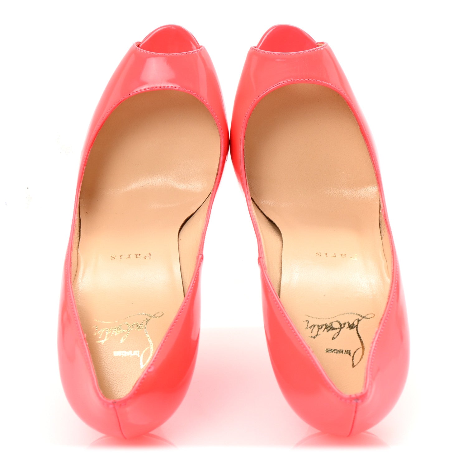 Christian Louboutin Patent Lady Peep 150 Pumps 37 Fluo Rose Paris 2 of 8