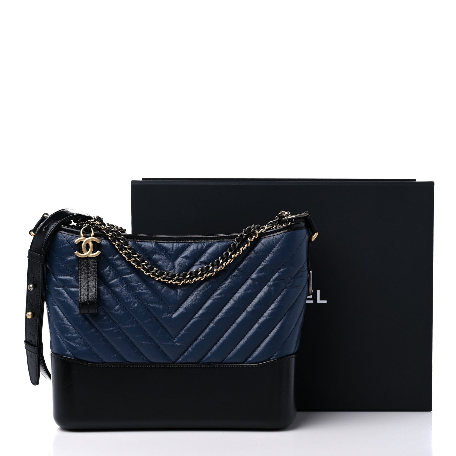 Chanel Aged Calfskin Chevron Quilted Medium Gabrielle Hobo Navy Black 11 of 11