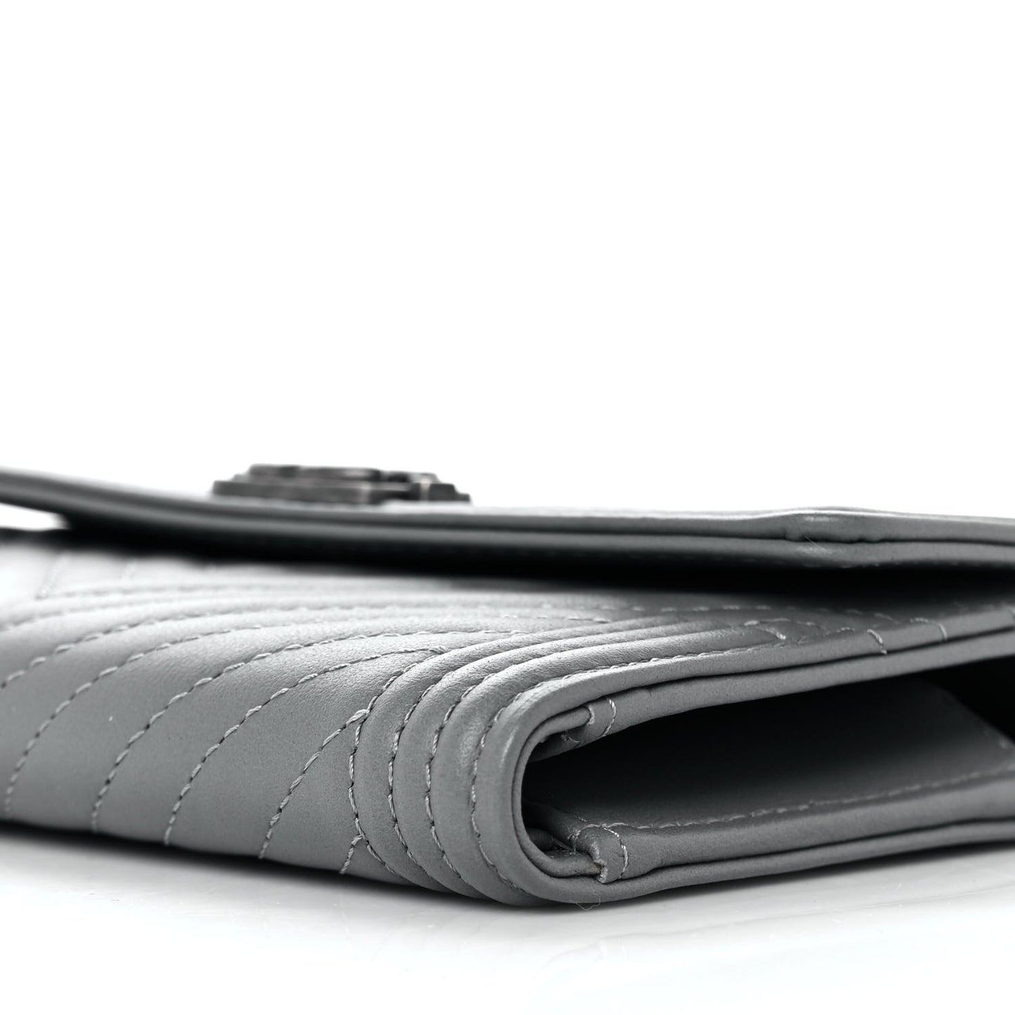 Calfskin Chevron Quilted Medium Boy Flap Wallet Grey