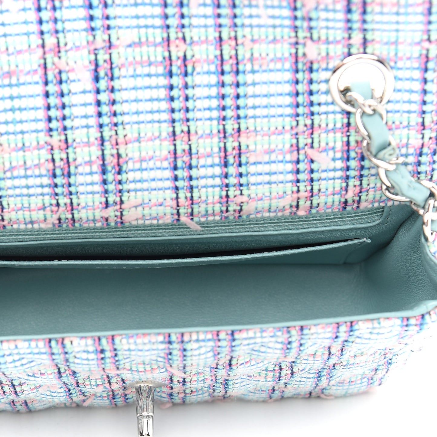 Tweed Quilted Mini Rectangular Flap Blue