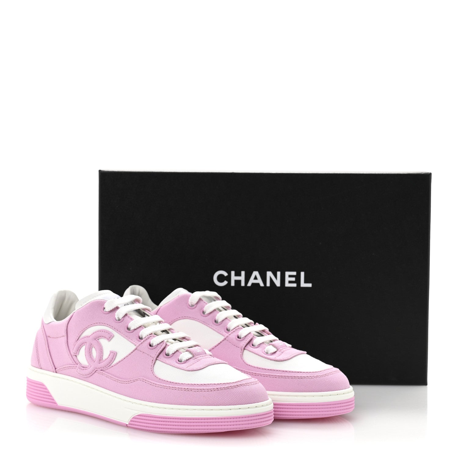 Chanel Cotton Sneakers 38.5 Pink White 10 of 10