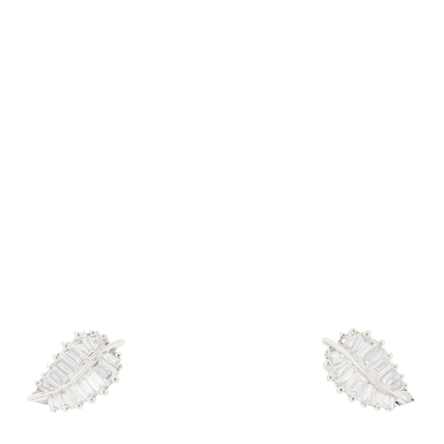 18K White Gold Diamond Small Palm Leaf Earrings