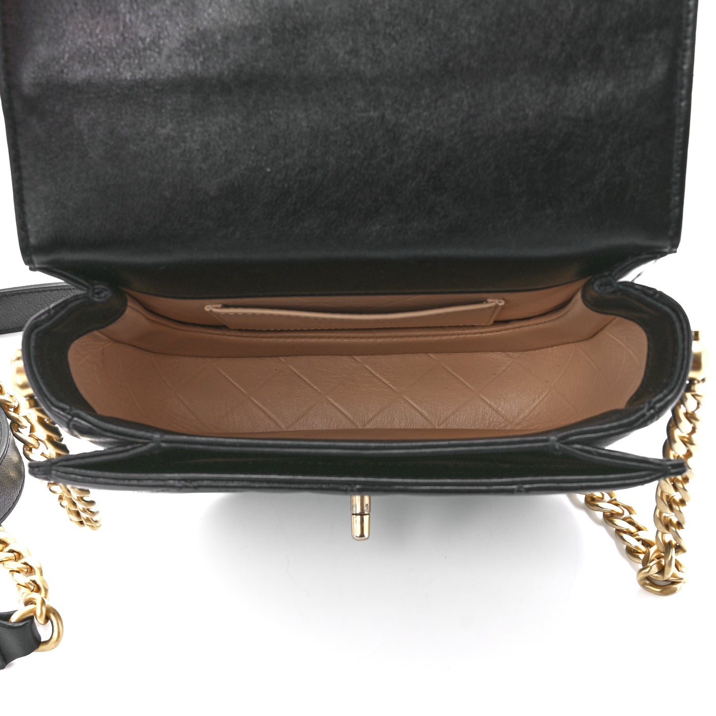 Calfskin Quilted Moon Messenger Black