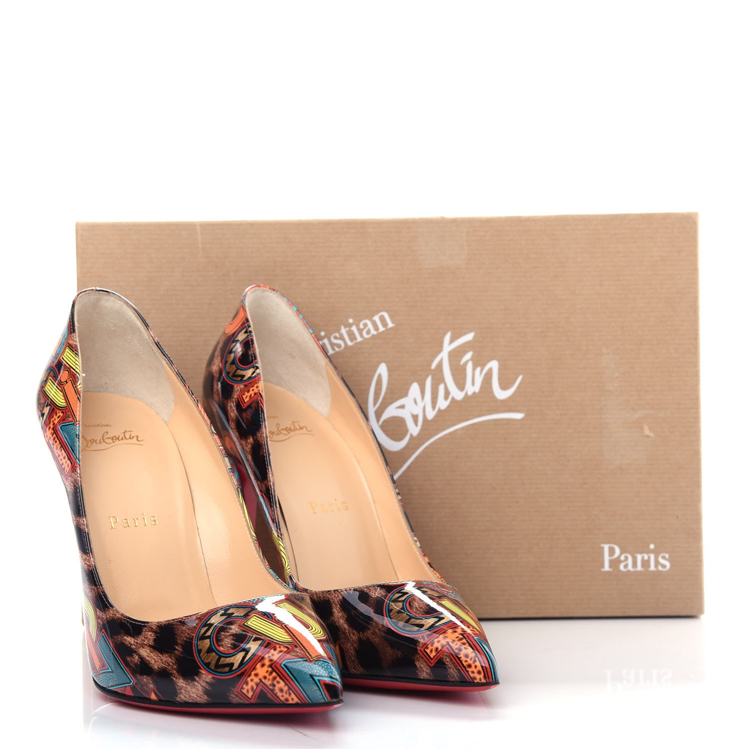Christian Louboutin Patent Leopard Logo Print Pigalle Follies 100 Pumps 36.5 Multi 10 of 10