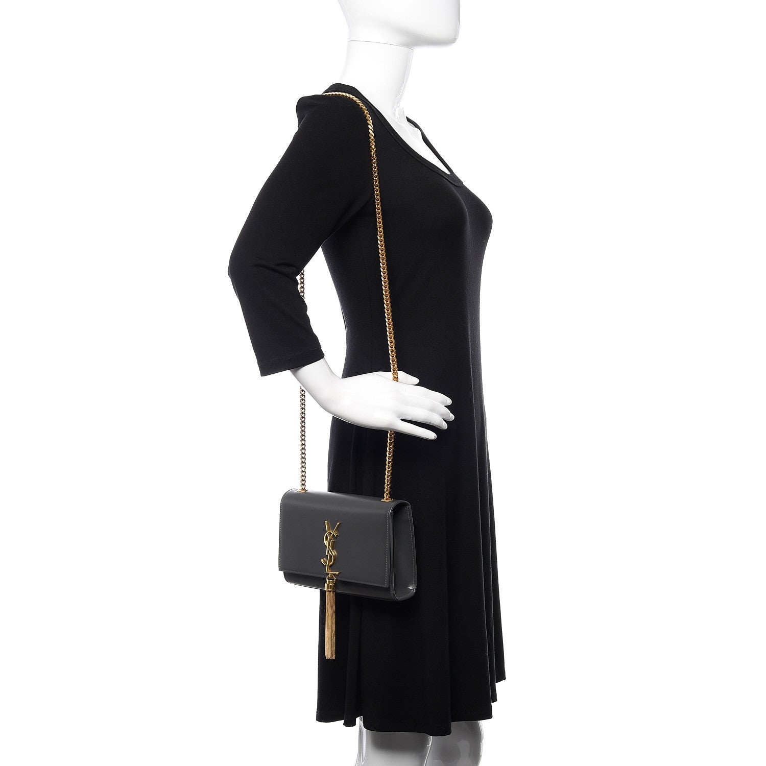 Saint Laurent Calfskin Small Classic Monogram Kate Tassel Satchel Storm 2 of 13