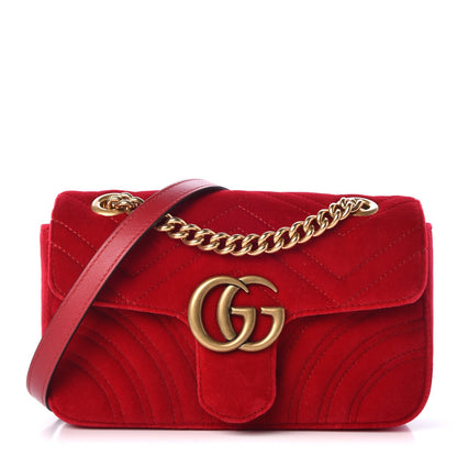 Gucci Velvet Matelasse Mini GG Marmont Shoulder Bag Hibiscus Red 1 of 8