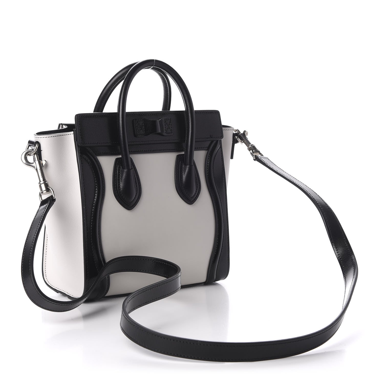 Celine Smooth Calfskin Lizard Embossed Nano Luggage White Black 3 of 9