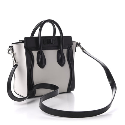 Celine Smooth Calfskin Lizard Embossed Nano Luggage White Black 3 of 9