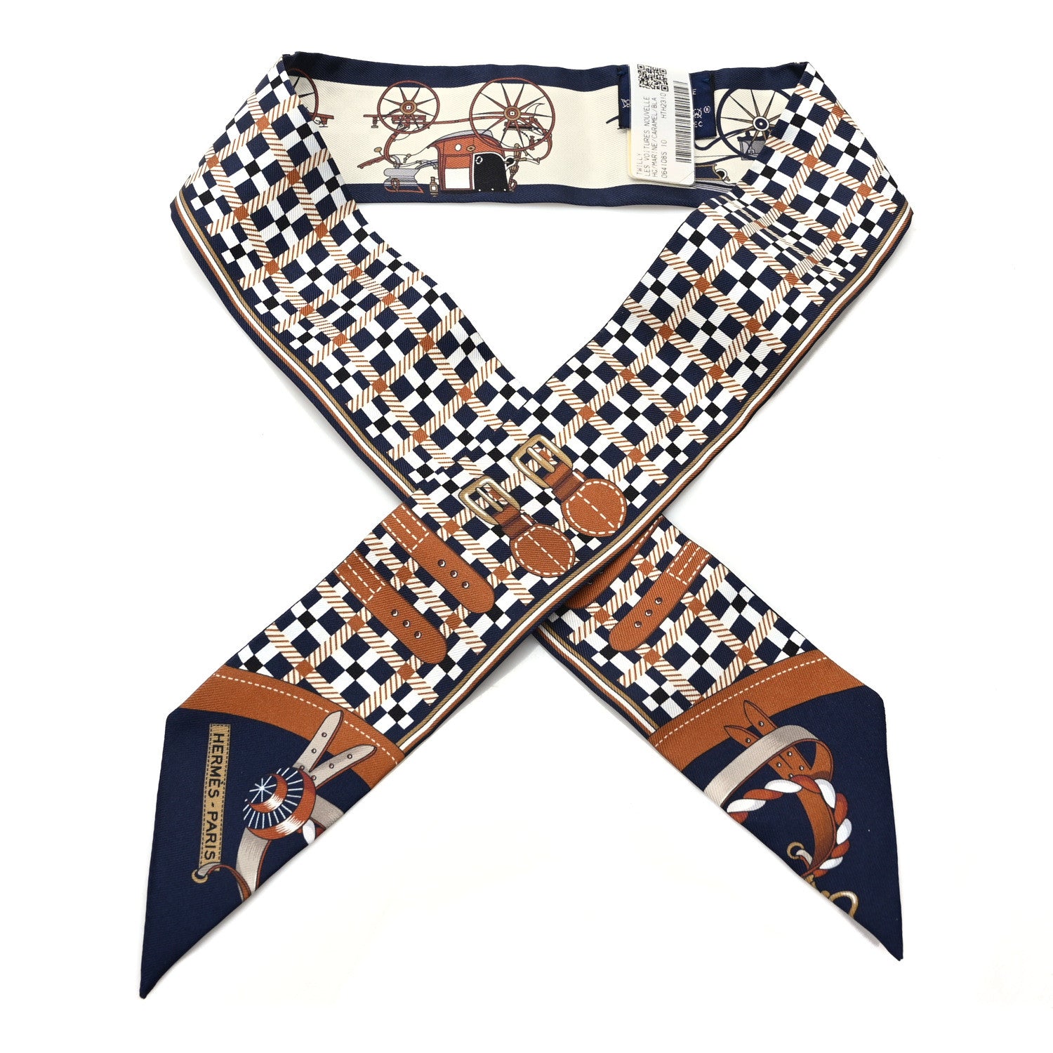 Hermes Silk Les Voitures Nouvelle Twilly Marine Caramel Black 1 of 4