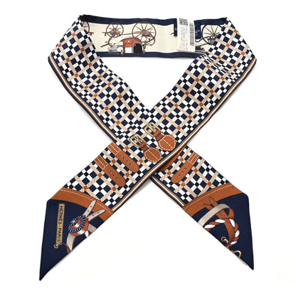 Hermes Silk Les Voitures Nouvelle Twilly Marine Caramel Black 1 of 4