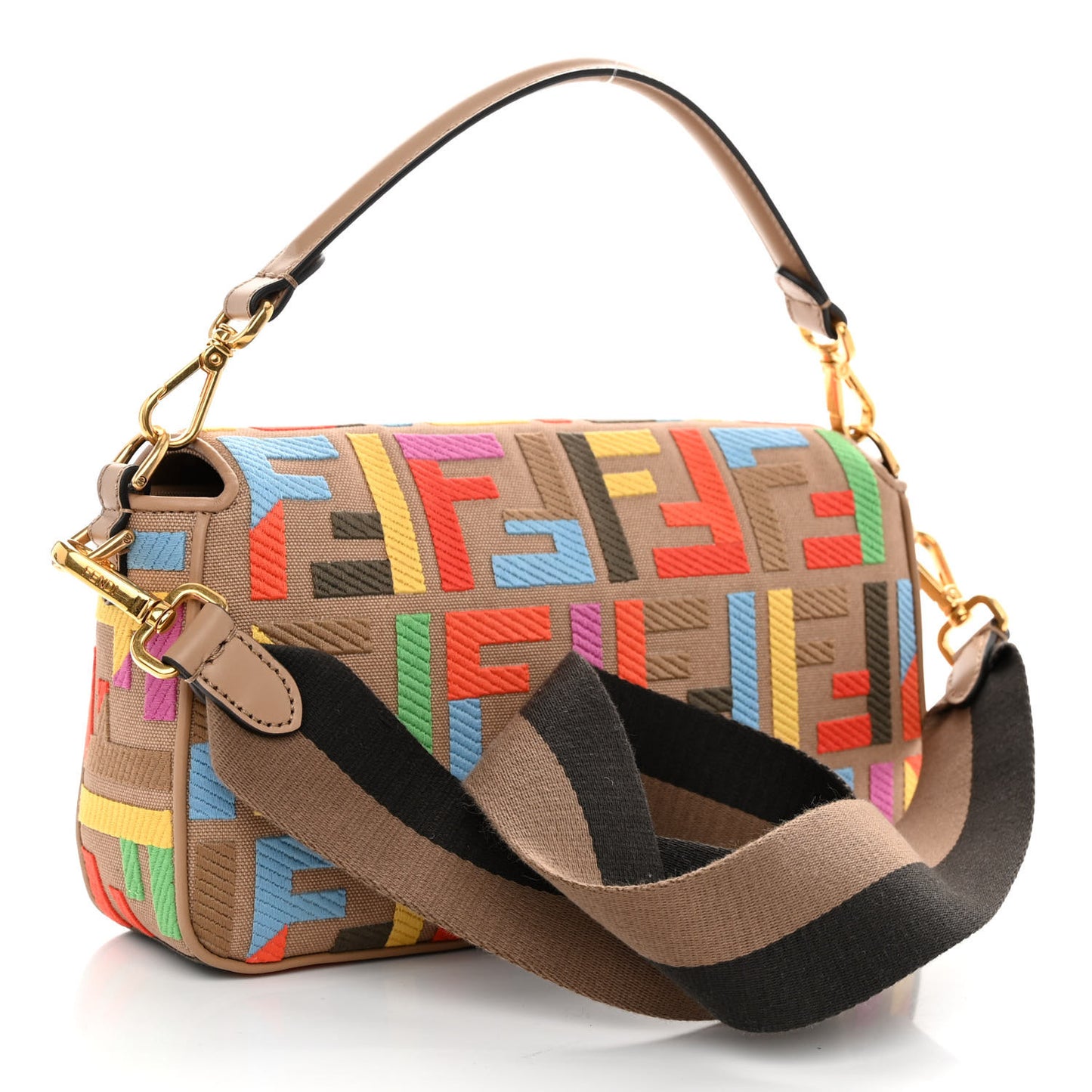 Canvas Vitello King FF Multicolor Embroidered Baguette Multicolor Cuoio