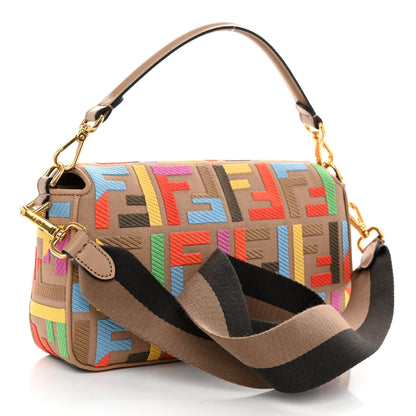 Fendi Canvas Vitello King FF Multicolor Embroidered Baguette Multicolor Cuoio 3 of 9