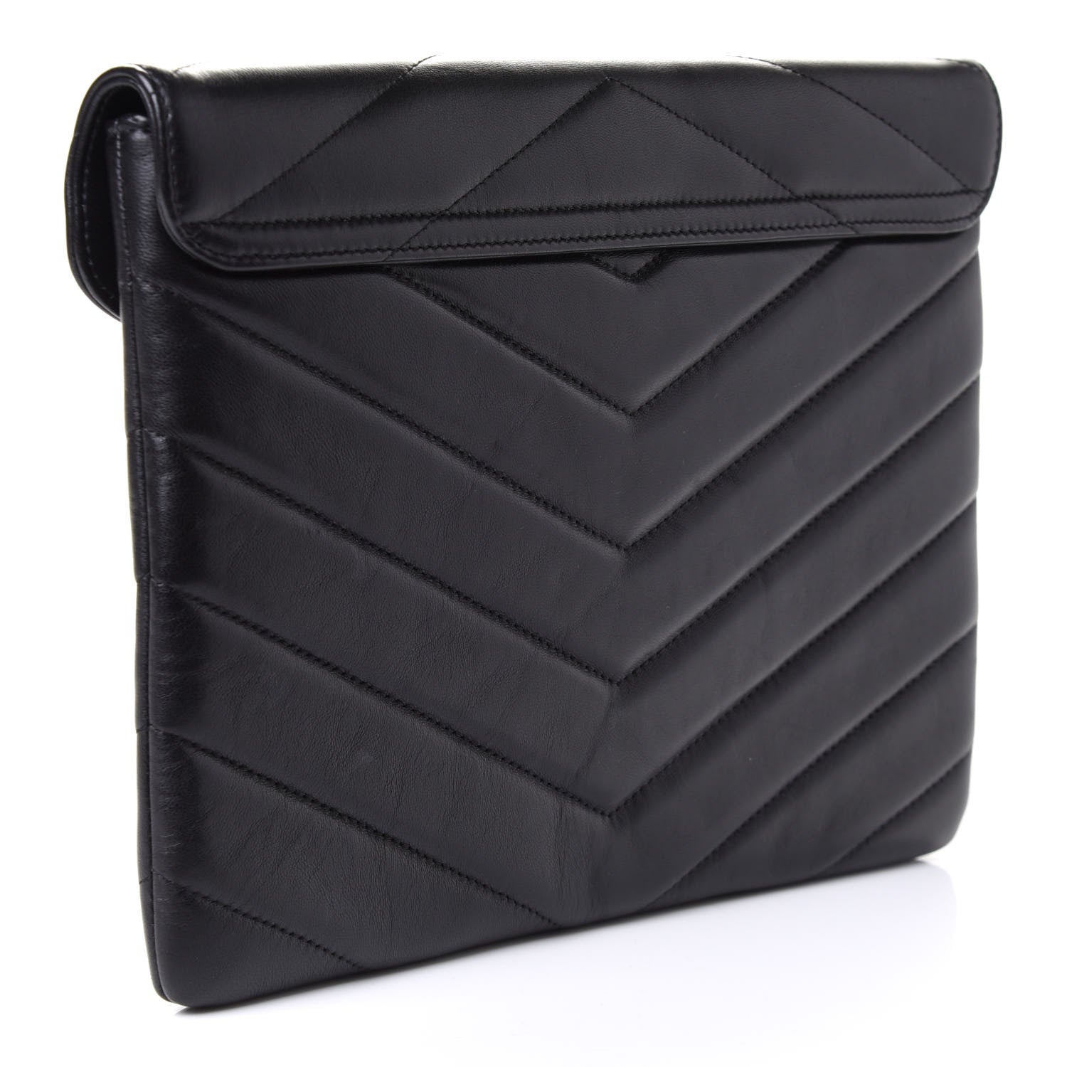 Chanel Calfskin Chevron Quilted CC Button Envelope Pouch Black 2 of 4