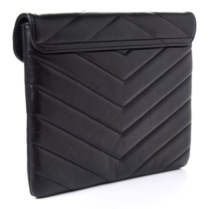 Chanel Calfskin Chevron Quilted CC Button Envelope Pouch Black 2 of 4
