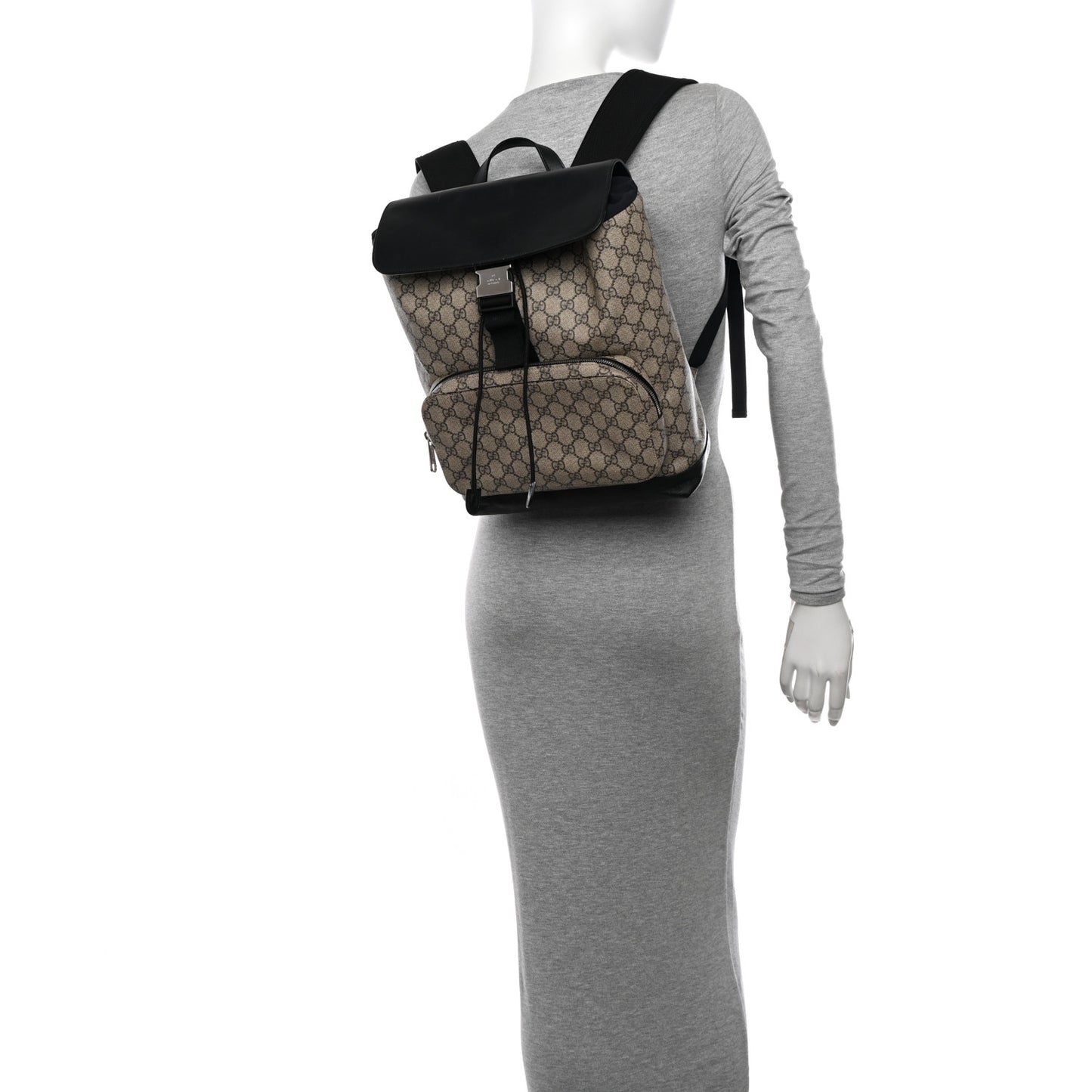 GG Supreme Monogram Single Buckle Backpack Beige Black