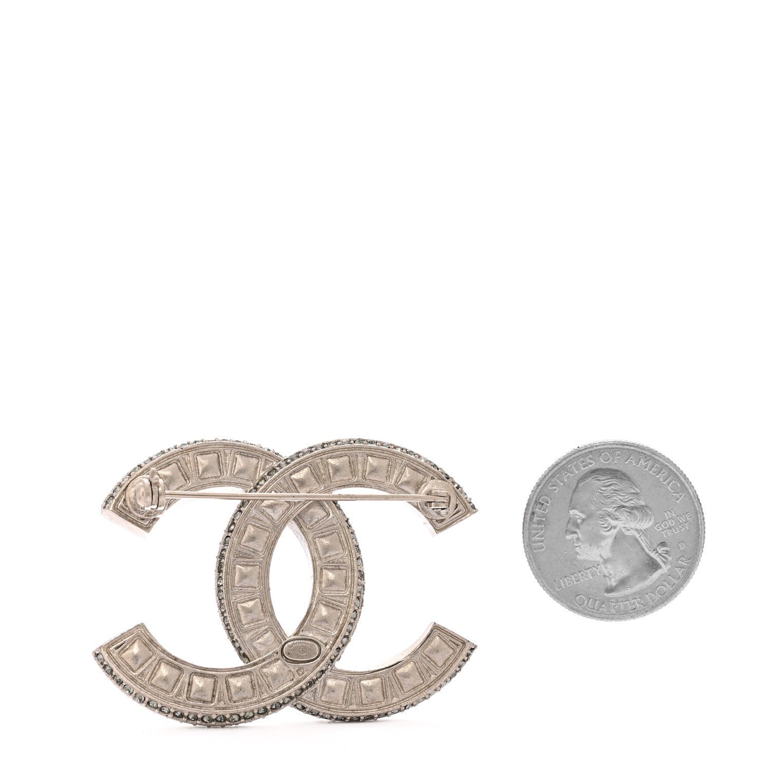 Chanel Baguette Crystal CC Brooch Silver Black 2 of 3