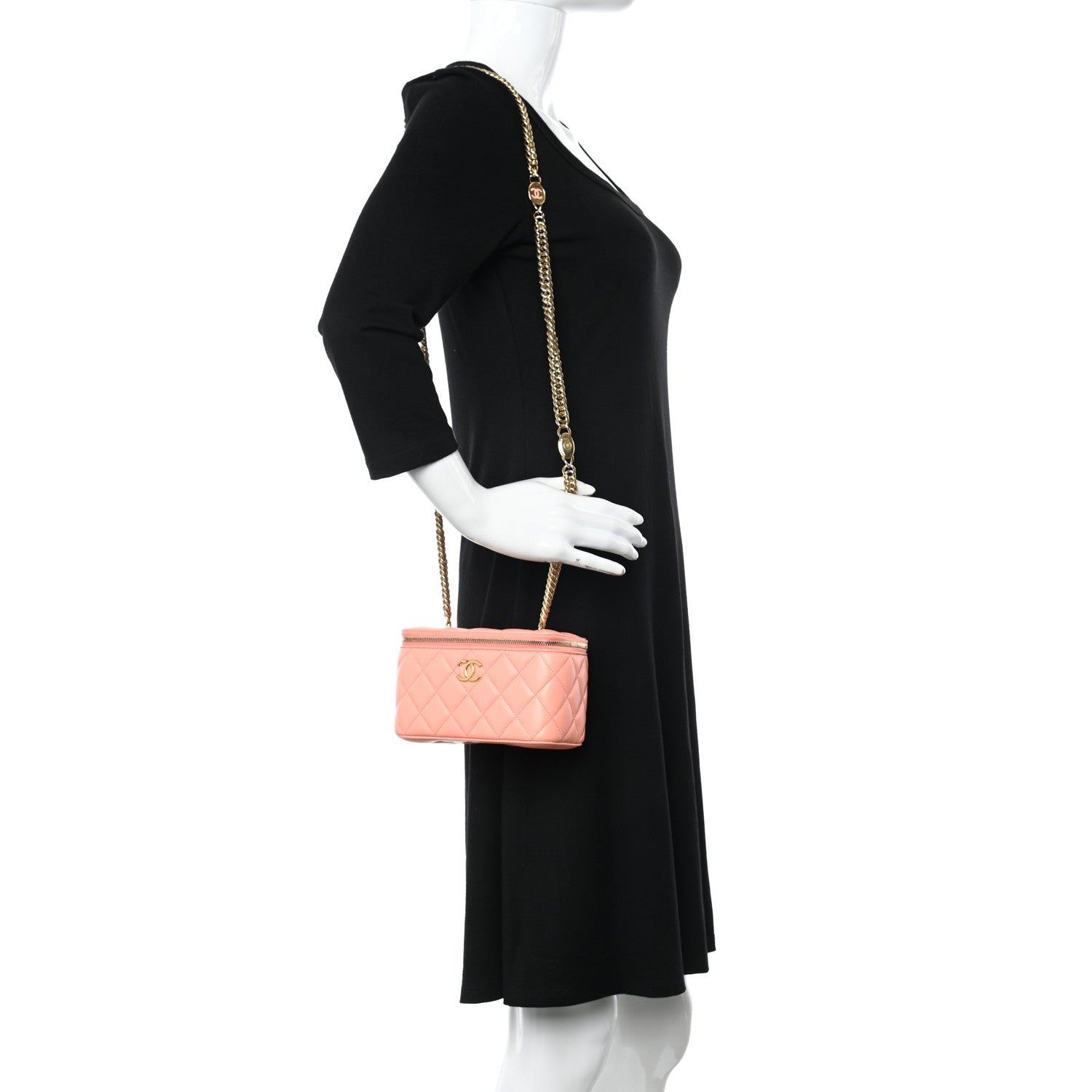 Chanel Lambskin Resin Quilted Vanity Case With Chain Pink 2 of 12