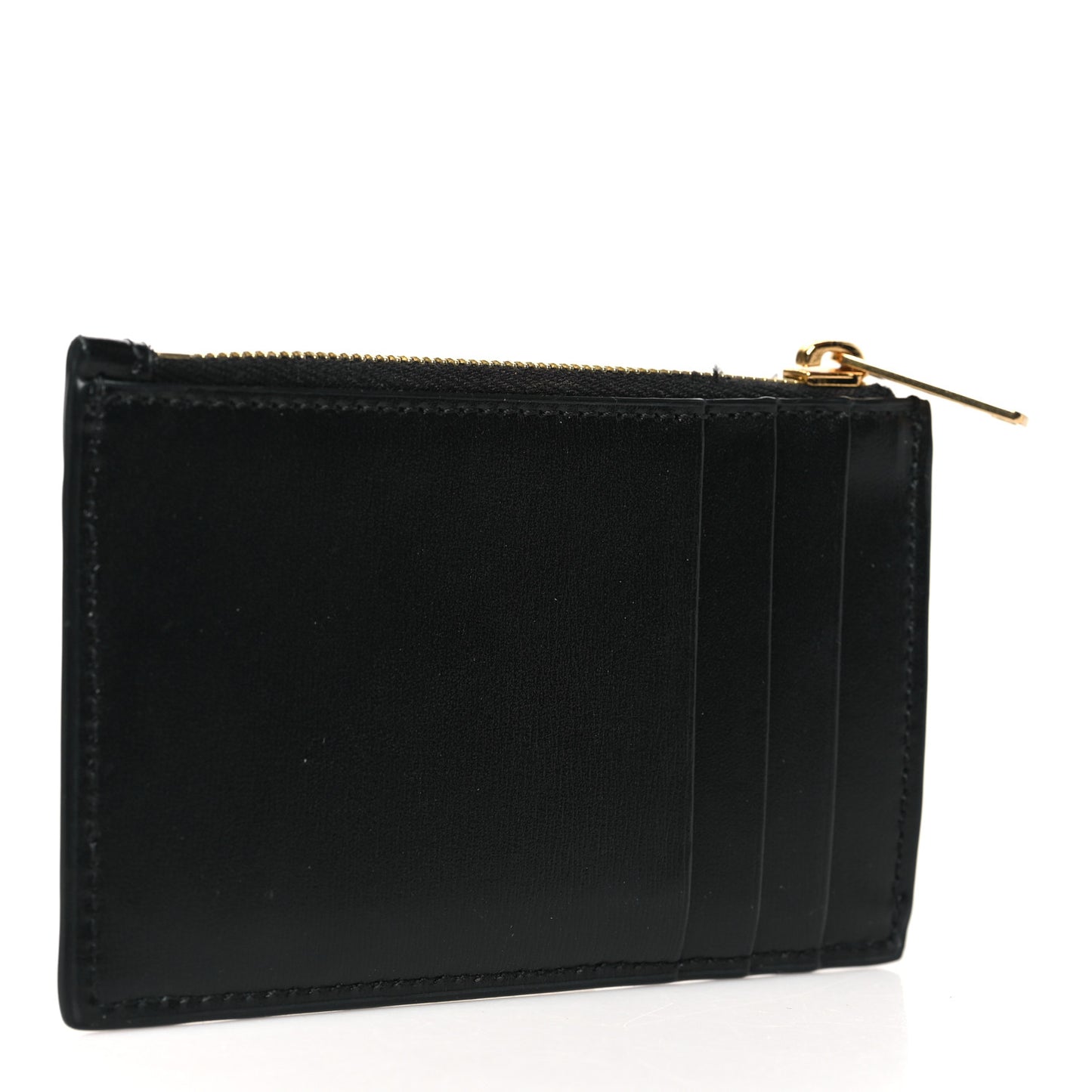 Smooth Lambskin Zip Triomphe Card Holder Black
