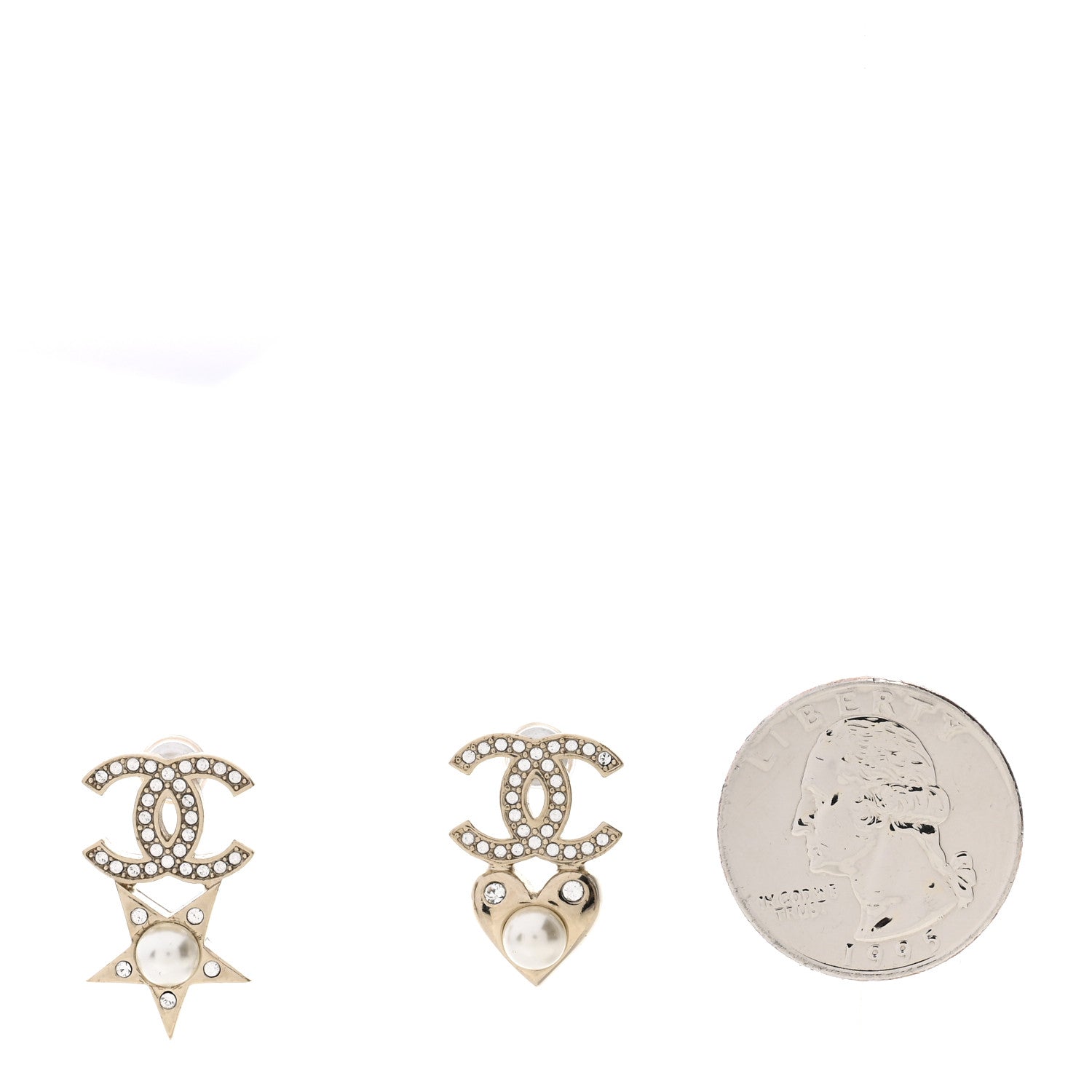 Chanel Crystal Pearl Charming Winter CC Star Heart Earrings Gold 2 of 4