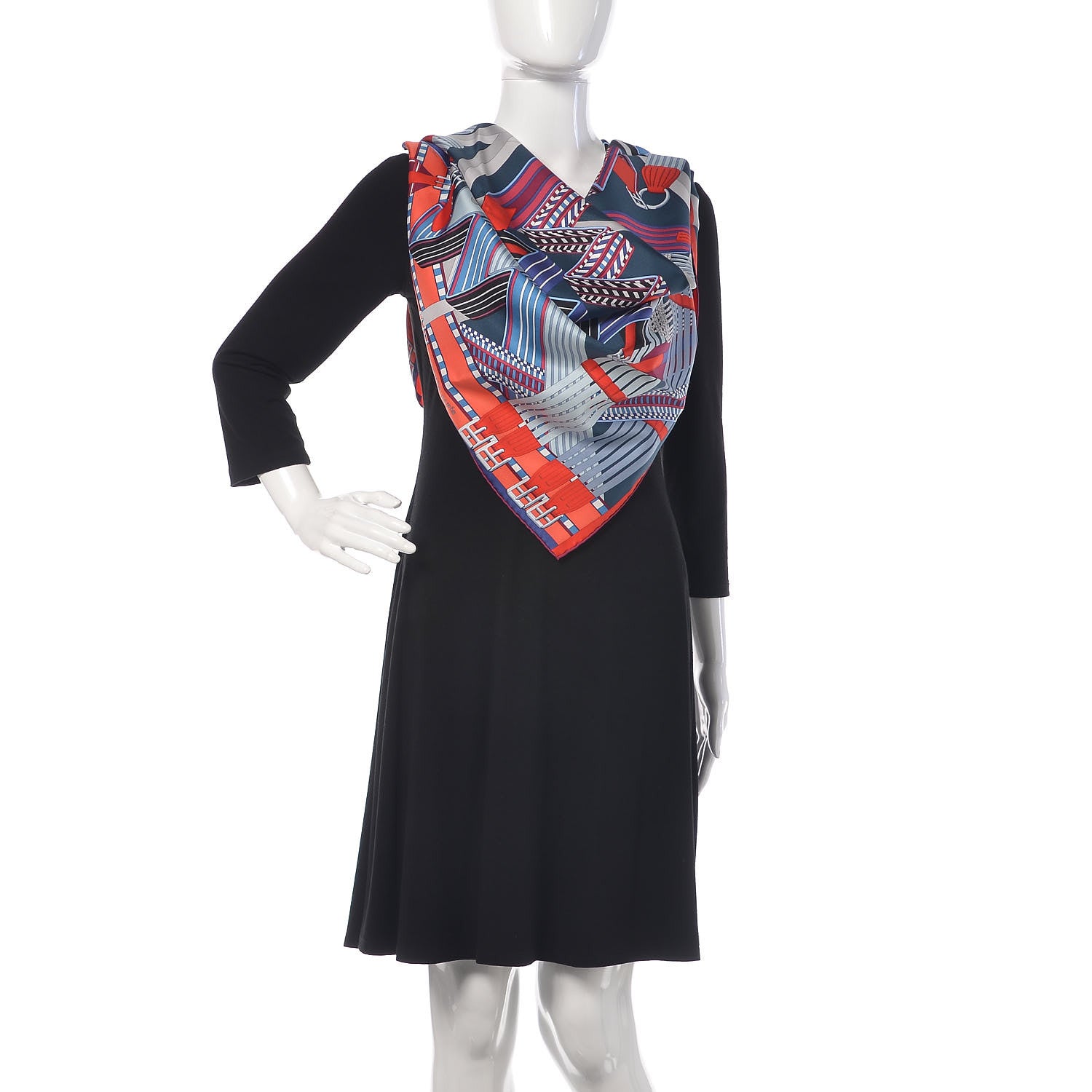 Hermes Silk Sangles En Zigzag Scarf 90 Ardoise Rouge Gris Bleuete 2 of 7
