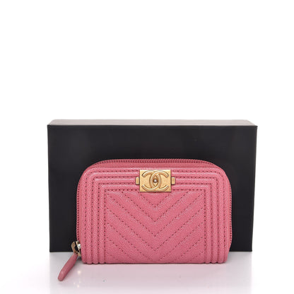 Chanel Caviar Chevron Zip Around Boy Coin Purse Wallet Dark Pink 8 of 8