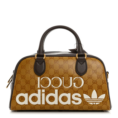 Gucci X ADIDAS Crystal Vintage Monogram Textured Dollar Calfskin Web Trefoil Logo Mini Bowling Bag Mid Natural Nut Off White New Acero 1 of 10