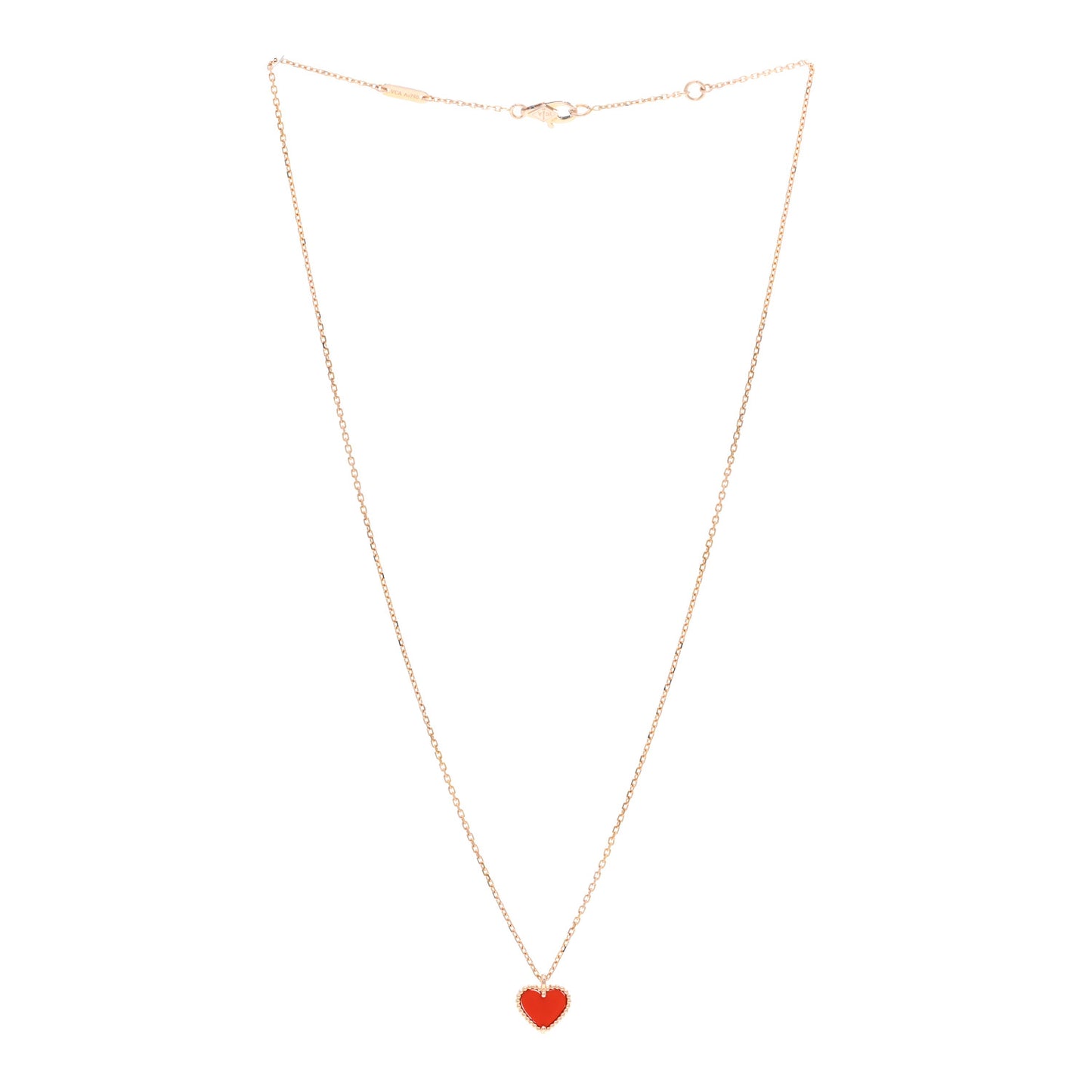18K Rose Gold Carnelian Sweet Alhambra Heart Pendant Necklace