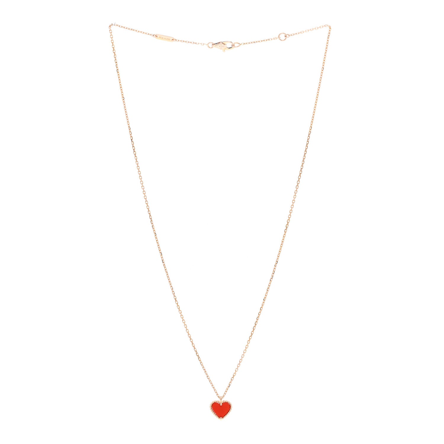 Van Cleef & Arpels 18K Rose Gold Carnelian Sweet Alhambra Heart Pendant Necklace 3 of 6