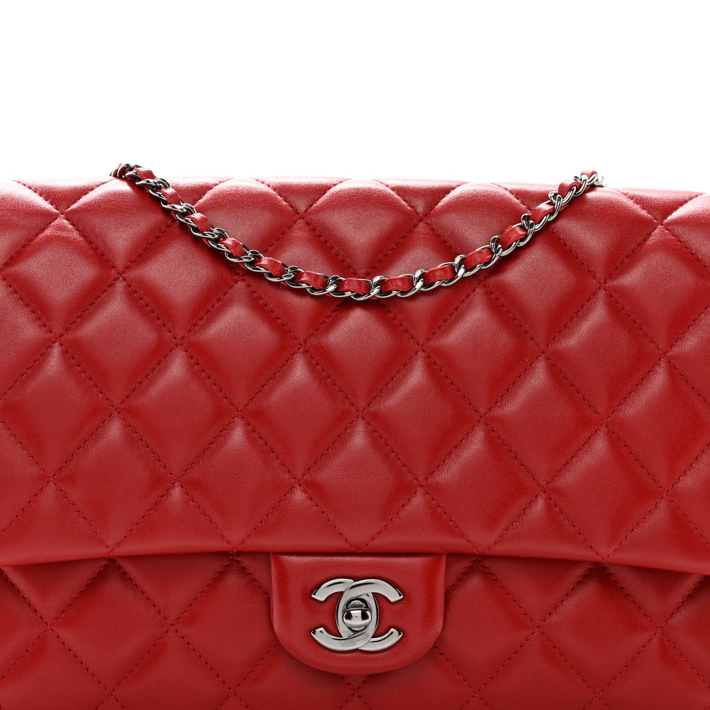 Lambskin Quilted Clutch With Chain Flap Red