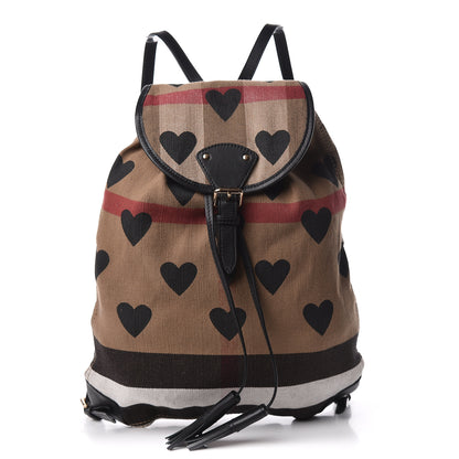 Burberry Overdyed Canvas Mega Check Heart Print Medium Chiltern Backpack Black 1 of 12