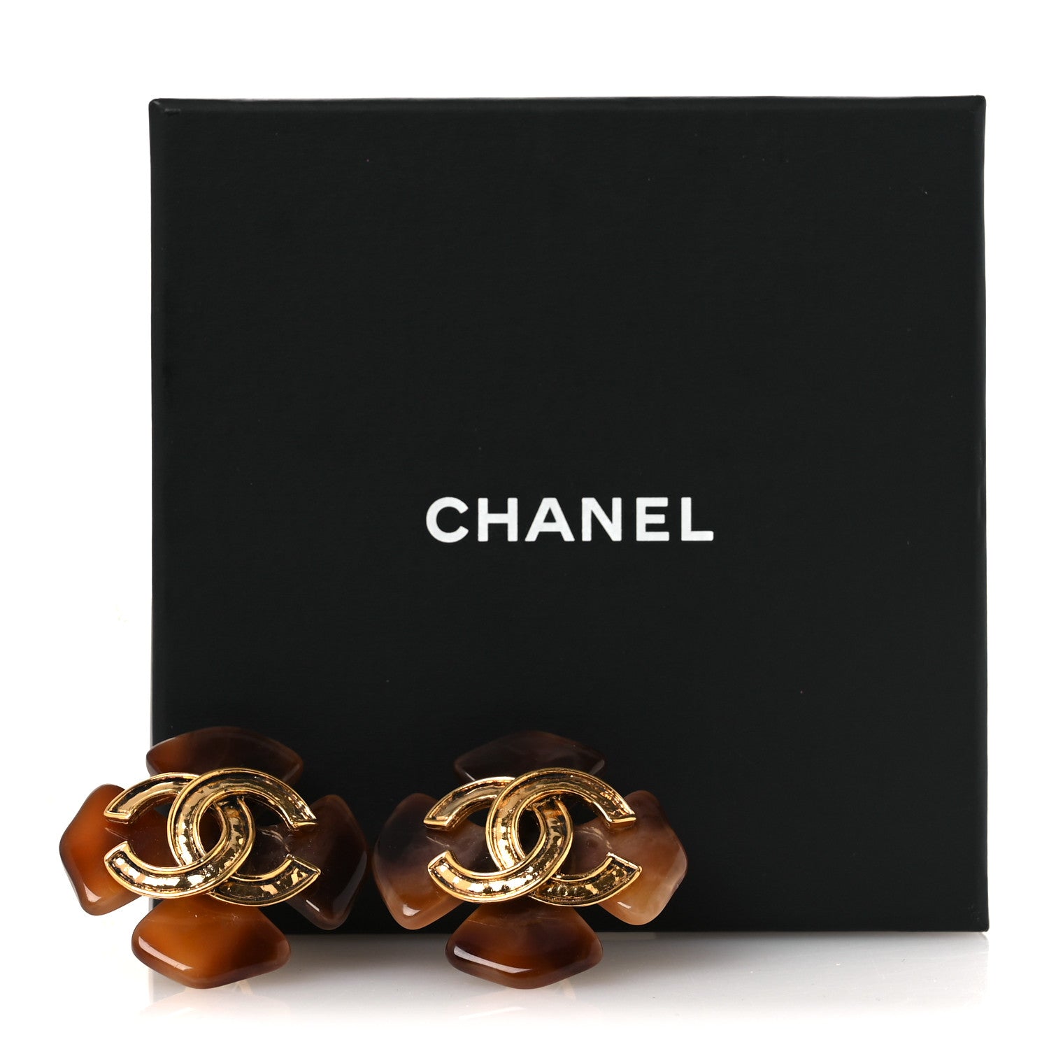 Chanel Faux Tortoise Clover Cross CC Clip On Earrings Gold 5 of 5