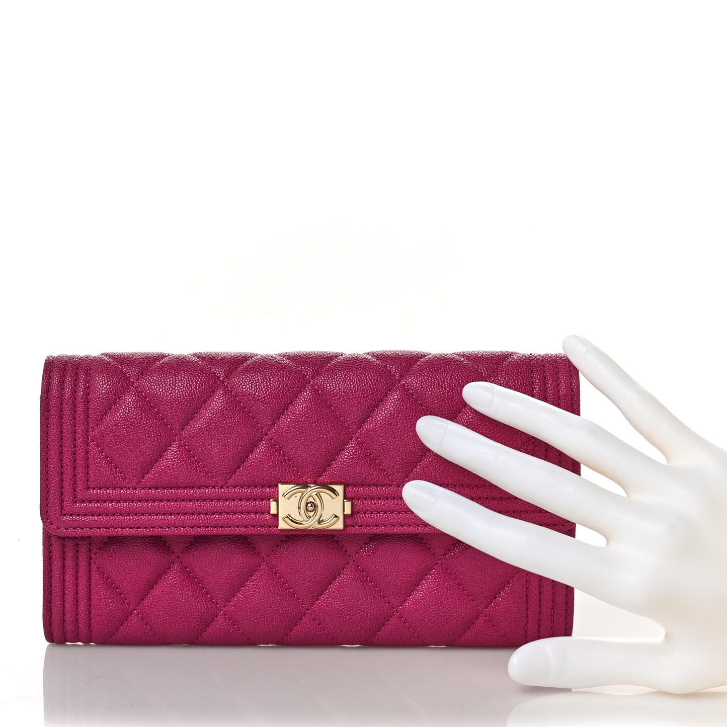 Caviar Quilted Large Boy Gusset Flap Wallet Fuchsia