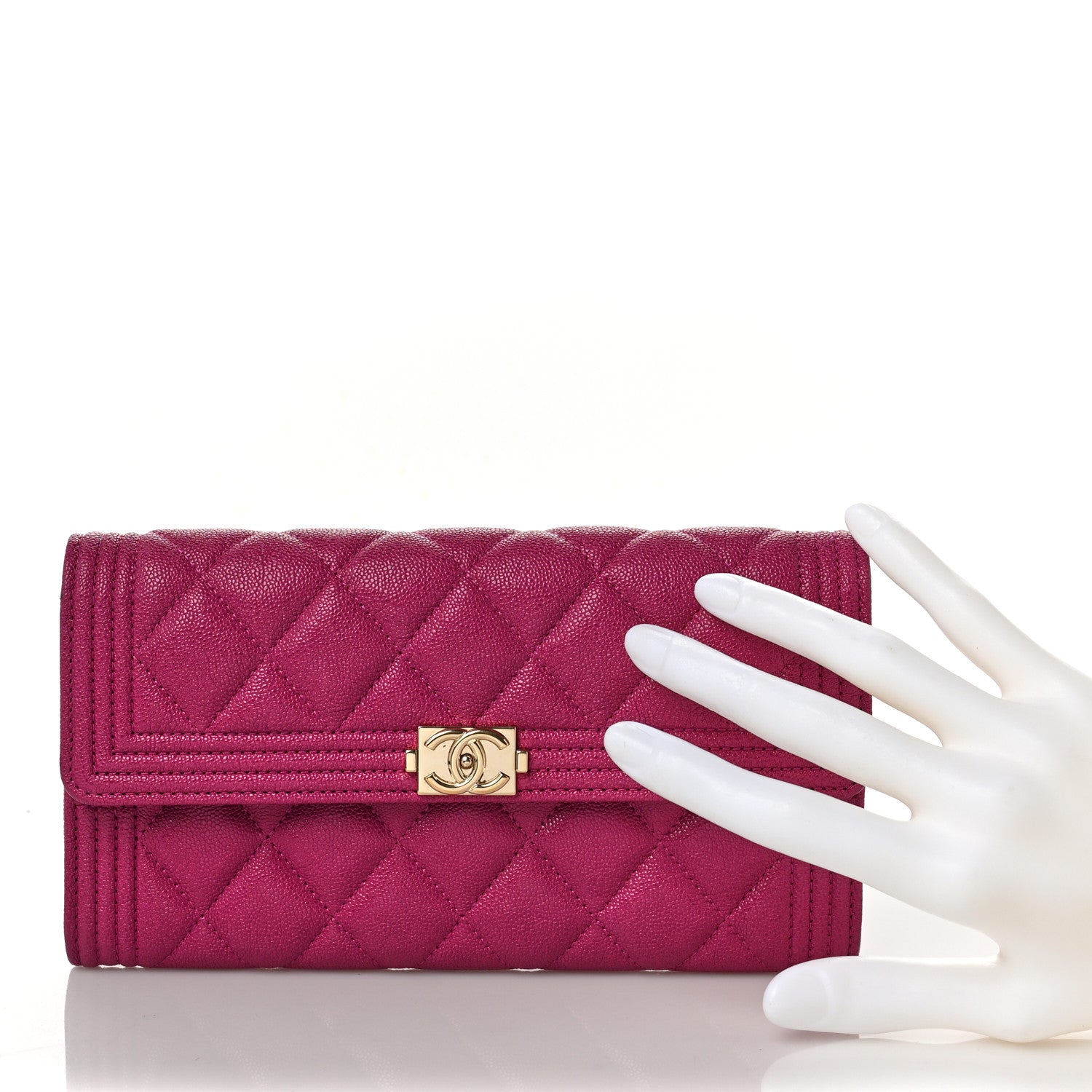 Chanel Caviar Quilted Large Boy Gusset Flap Wallet Fuchsia 2 of 9