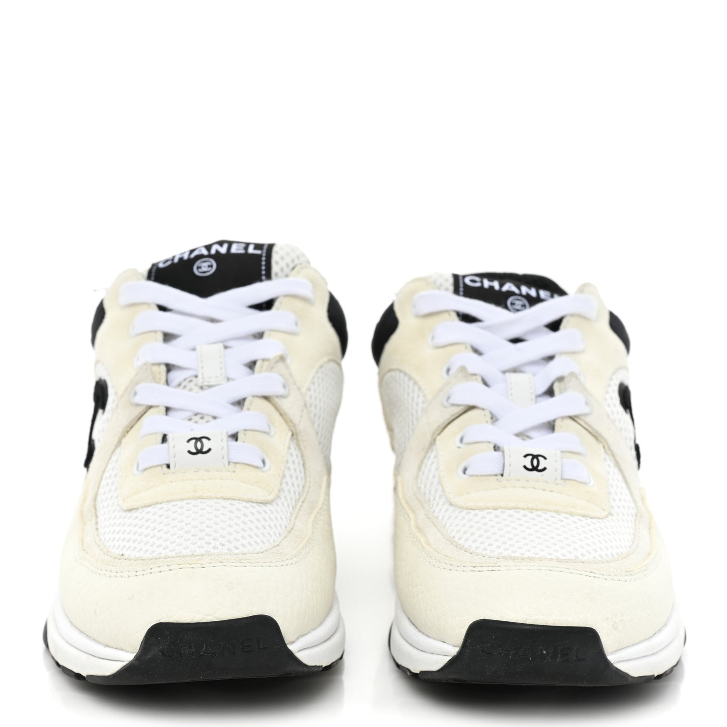 Mesh Suede Calfskin Grained Calfskin Womens CC Sneakers 37 White Black