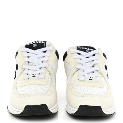 Chanel Mesh Suede Calfskin Grained Calfskin Womens CC Sneakers 37 White Black 2 of 12
