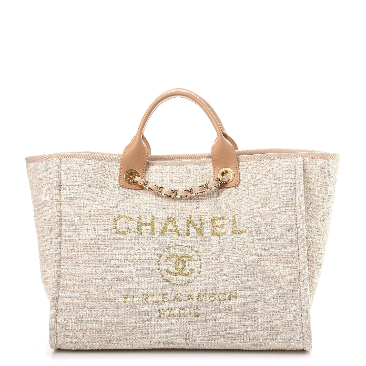 Chanel Canvas Large Deauville Tote Light Beige 1 of 9