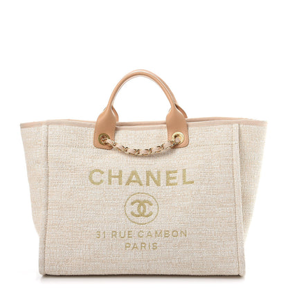 Chanel Canvas Large Deauville Tote Light Beige 1 of 9