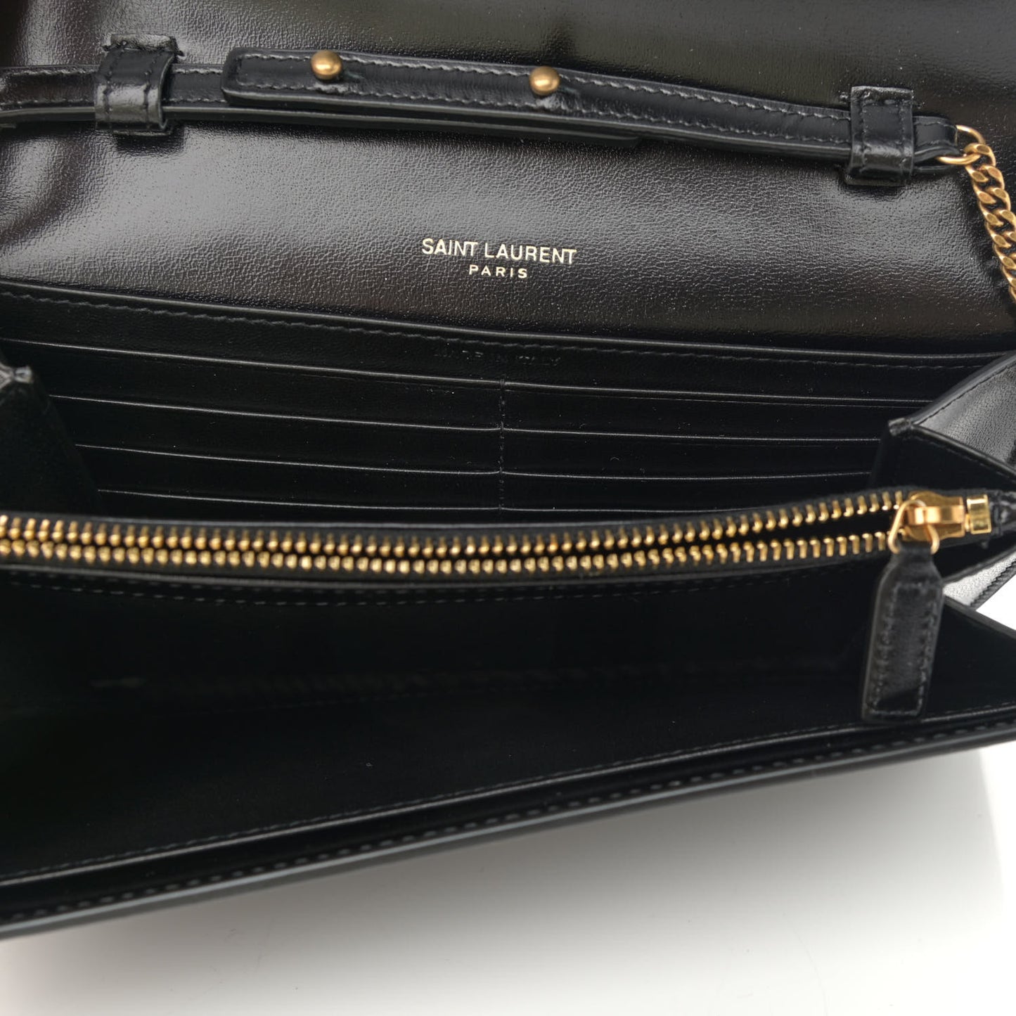 Glossy Calfskin Monogram Chain Wallet Black