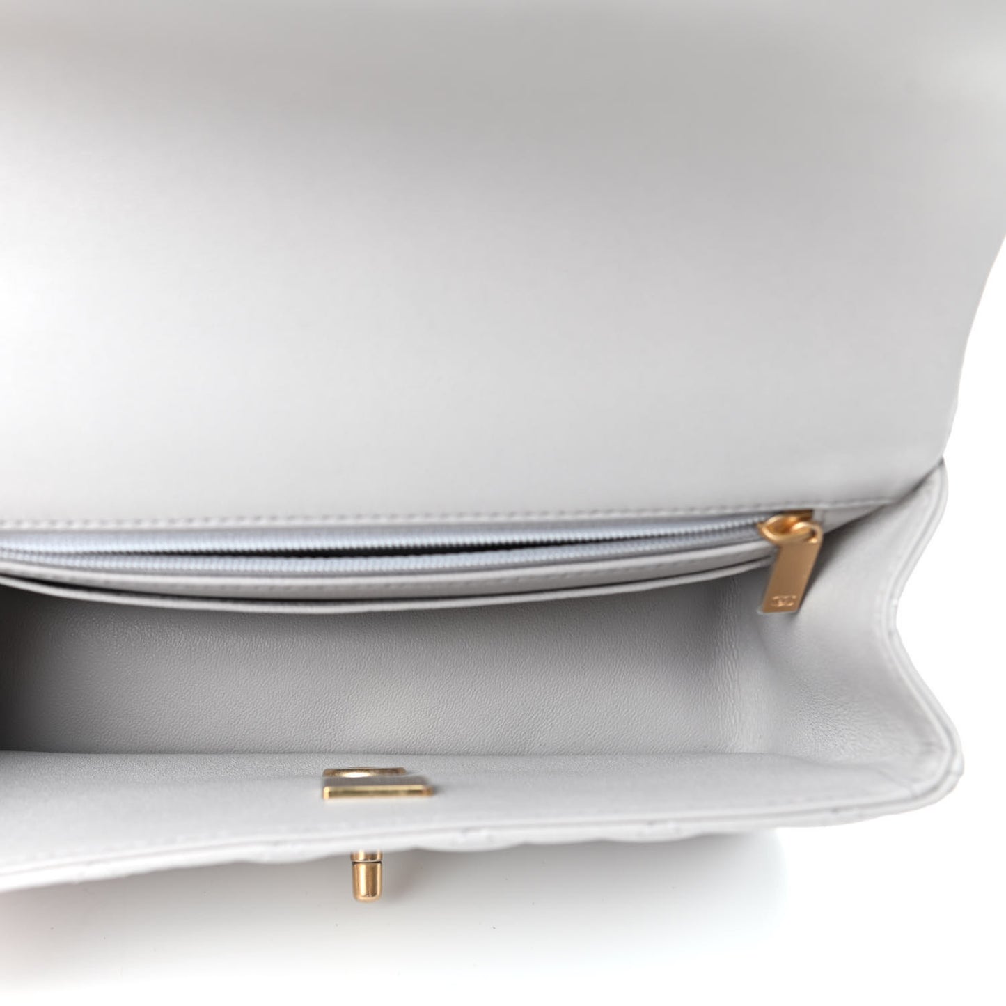 Lambskin Quilted Mini Top Handle Rectangular Flap Grey