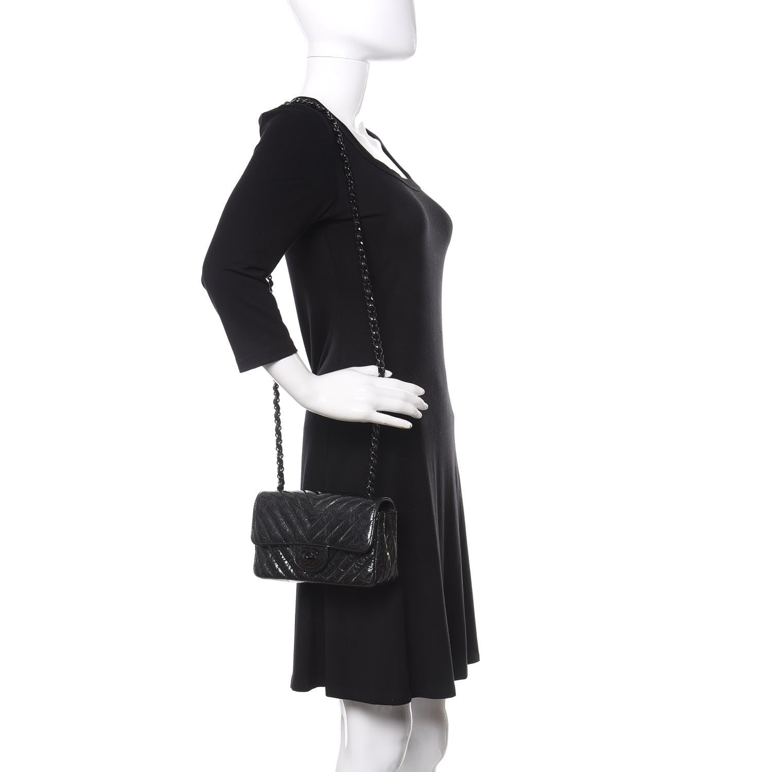 Chanel Patent Metallic Crumpled Calfskin Chevron Quilted Mini Rectangular Flap So Black 2 of 12