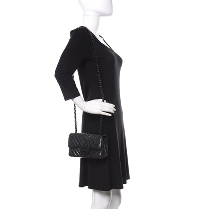 Chanel Patent Metallic Crumpled Calfskin Chevron Quilted Mini Rectangular Flap So Black 2 of 12