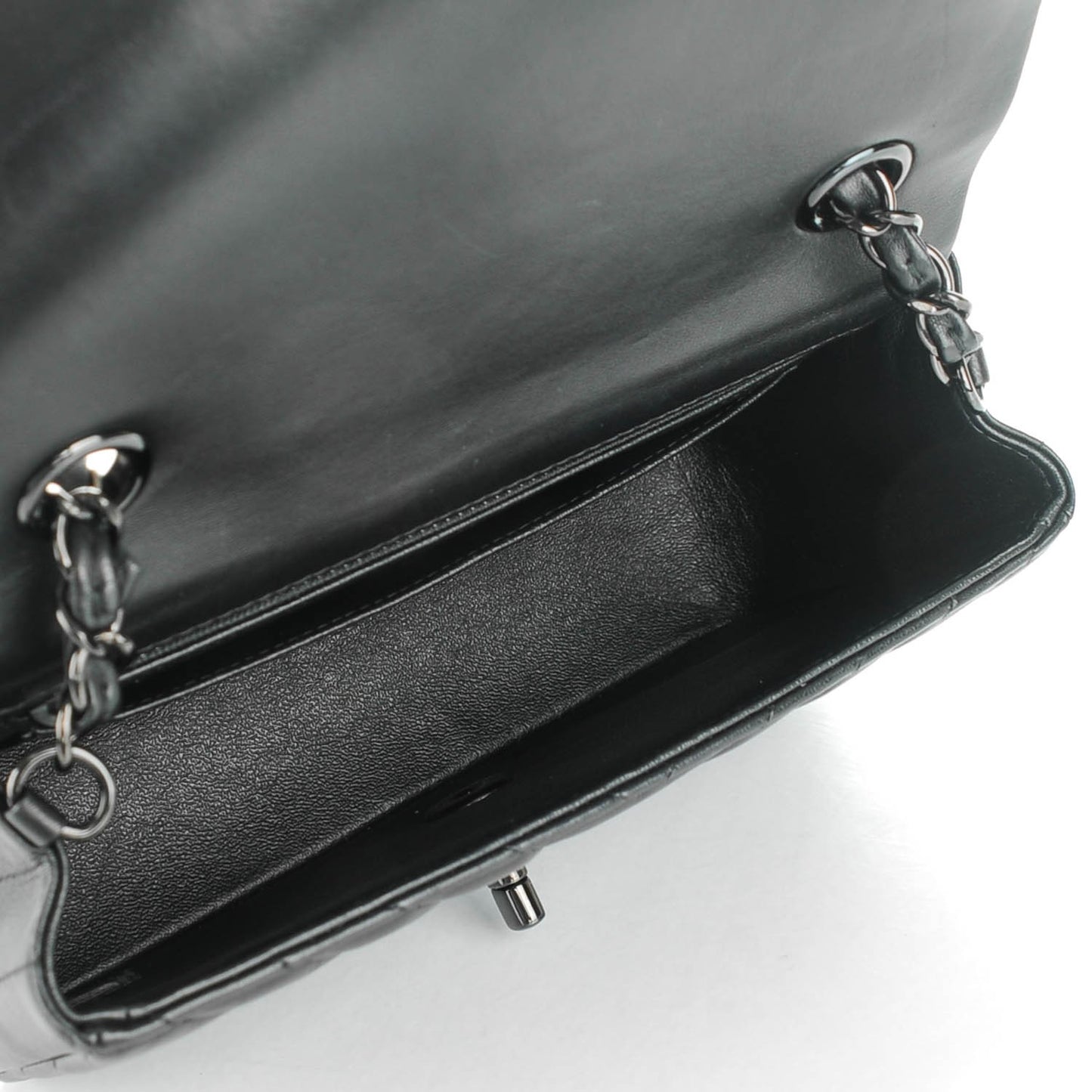 Lambskin Chevron Quilted Mini Rectangular Flap So Black