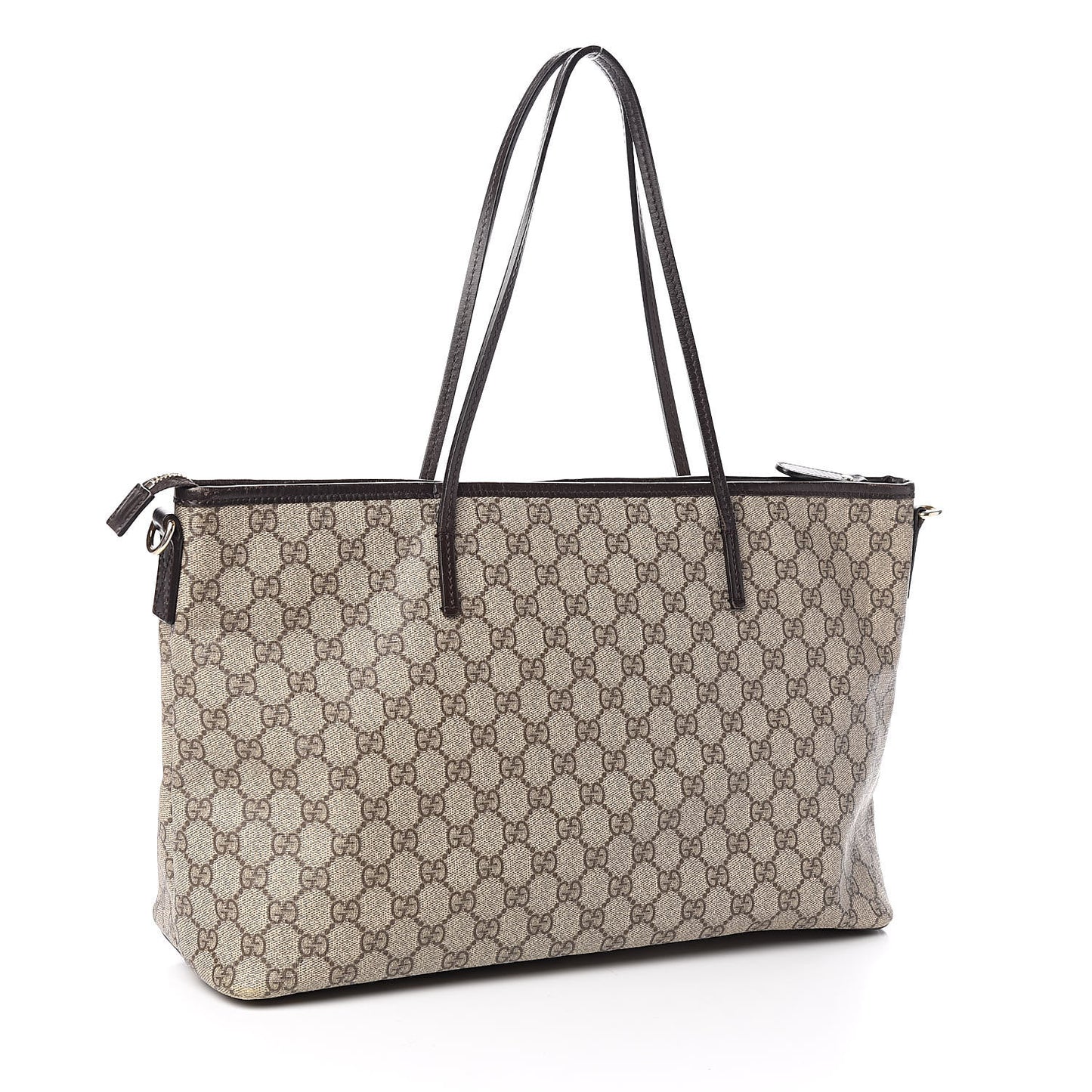 GG Supreme Monogram Medium Zippered Tote Dark Brown