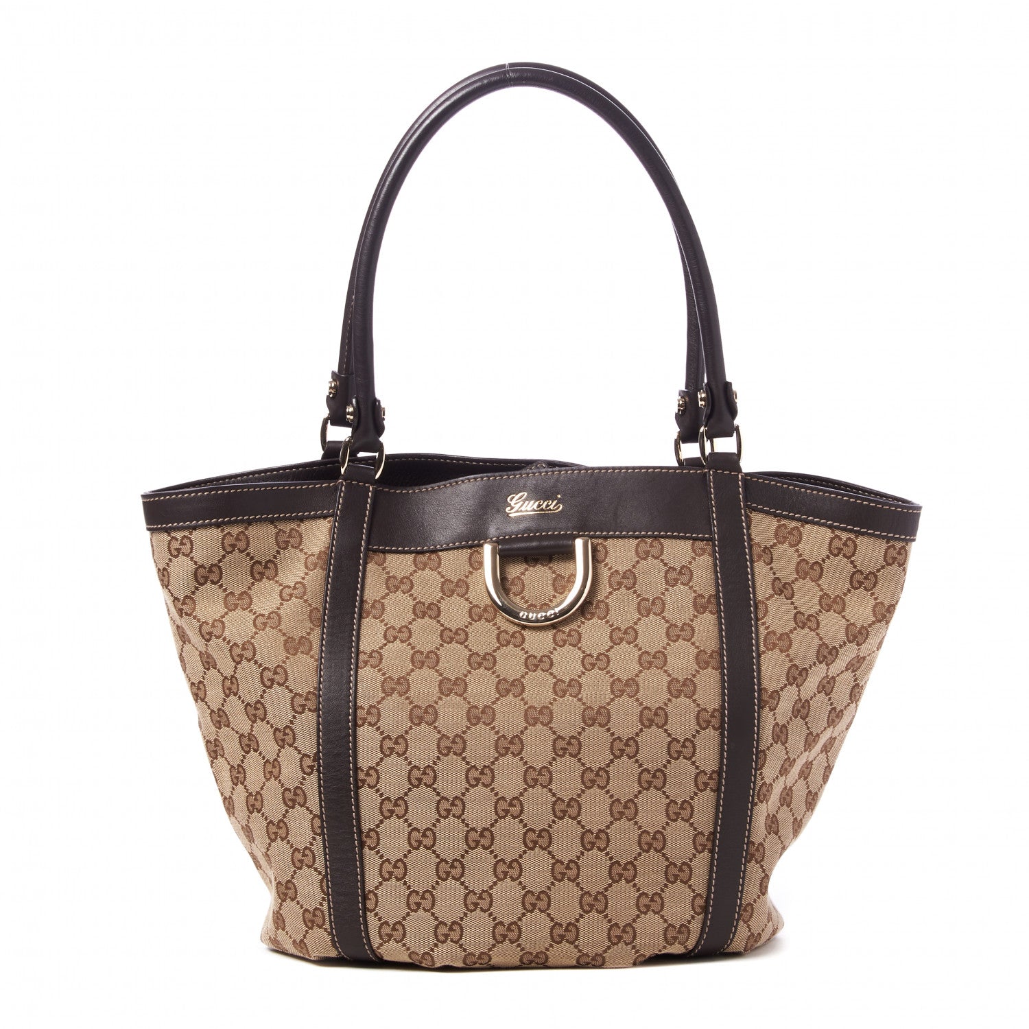 Gucci Monogram Medium D Gold Tote Bag Brown 1 of 8