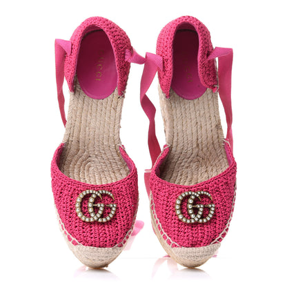 Gucci Cotton Crochet Pearly GG Ankle Wrap Platform Espadrille Wedges 36 Cyclamen Rose 6 of 10
